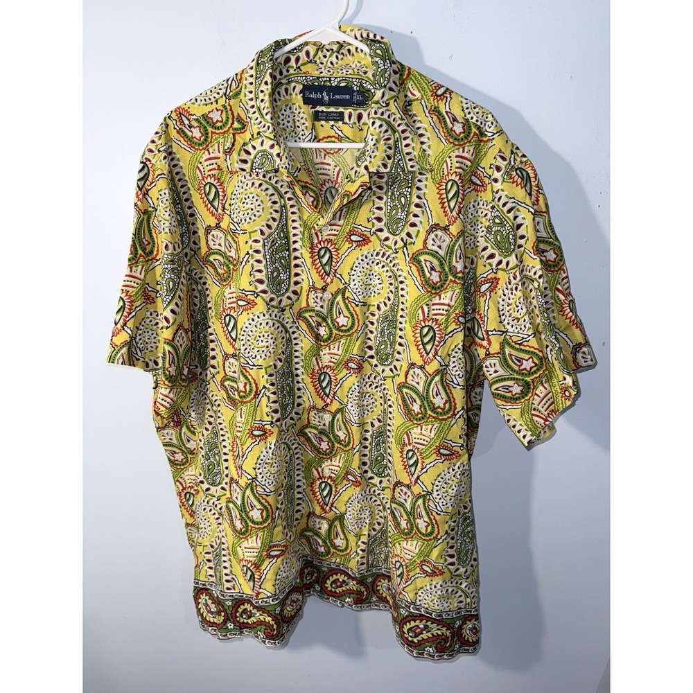 RALPH LAUREN Men's Vintage Hawaiian Shirt Bob Camp Paisley 90's Resort Size XL